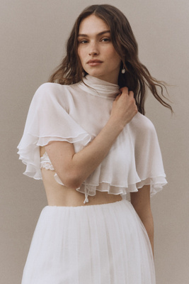 Geisha Designs High-neck Layered Cape In White