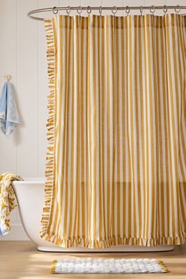 Maeve Organic Cotton Ruffled Stripe Shower Curtain