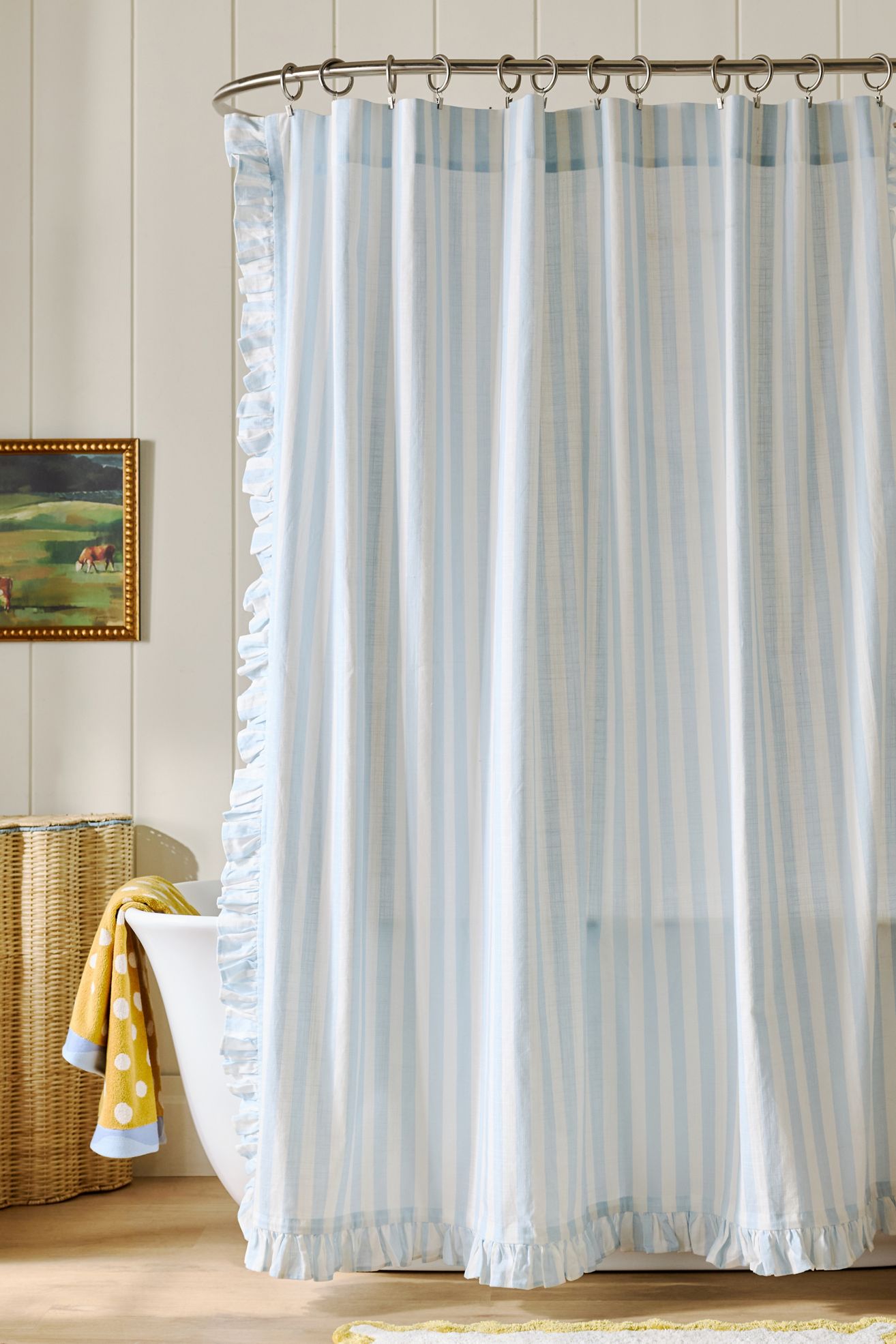 Maeve Organic Cotton Ruffled Stripe Shower Curtain - Blue Stripe, 72" x 72"