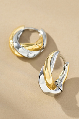 By Anthropologie Mixed Metal Twist Huggie Hoop Earrings In Gold