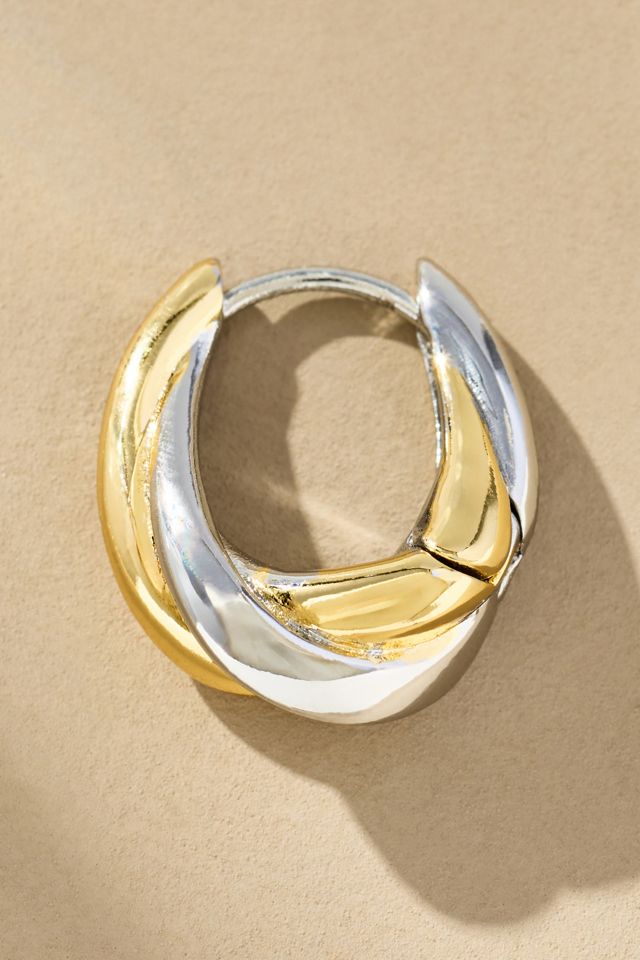 Mixed Metal Twist Huggie Hoop Earrings #1