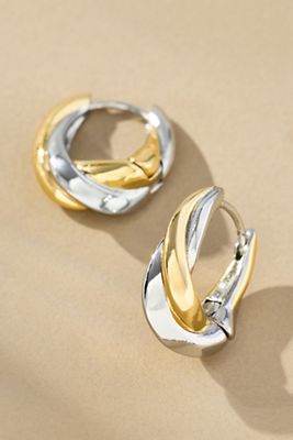 Mixed Metal Twist Huggie Hoop Earrings