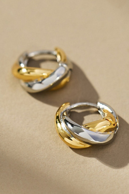 By Anthropologie Mixed Metal Twist Huggie Hoop Earrings In Gold