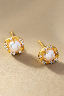 By Anthropologie Shimmered Pearl Post Earrings In White