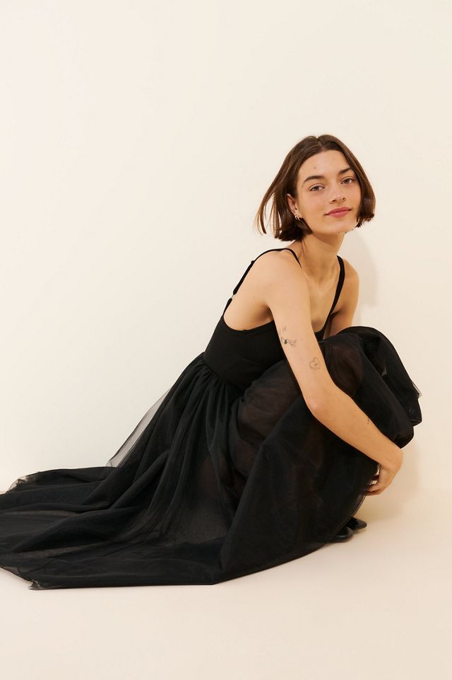 Moon River Bare V-Neck Twofer Midi Dress | Anthropologie