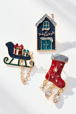 By Anthropologie Festive Nutcracker Ballet Brooches, Set Of 3 In Gray