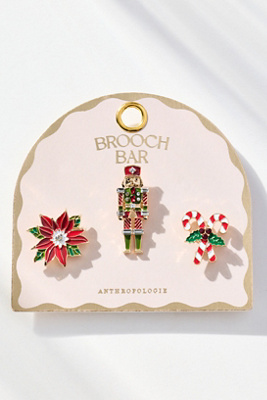 By Anthropologie Festive Nutcracker Ballet Brooches, Set Of 3 In Red