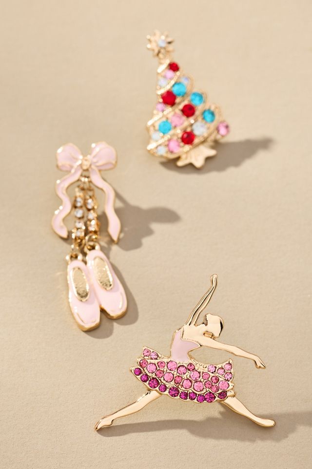 Festive Nutcracker Ballet Brooches, Set of 3