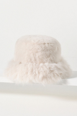 By Anthropologie Faux-fur Bucket Hat In White