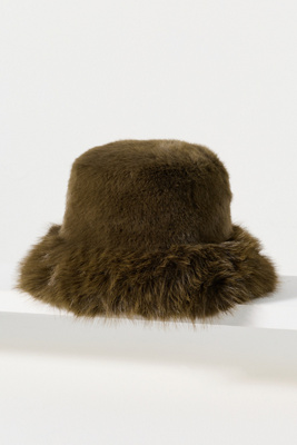 By Anthropologie Faux-fur Bucket Hat In Green