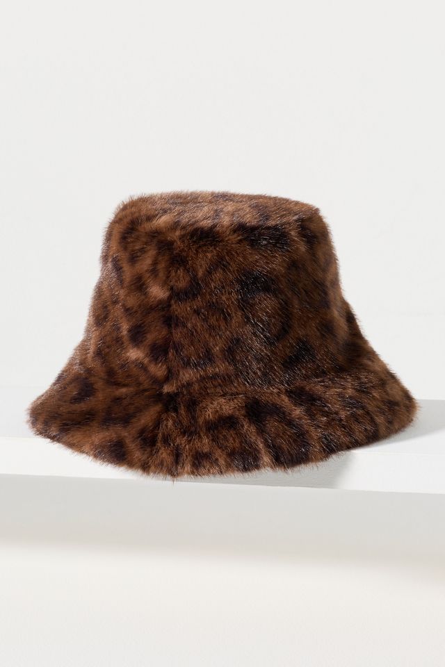 Fuzzy Faux Fur Animal Print Bucket Hat