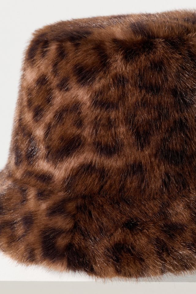 Fuzzy Faux Fur Animal Print Bucket Hat