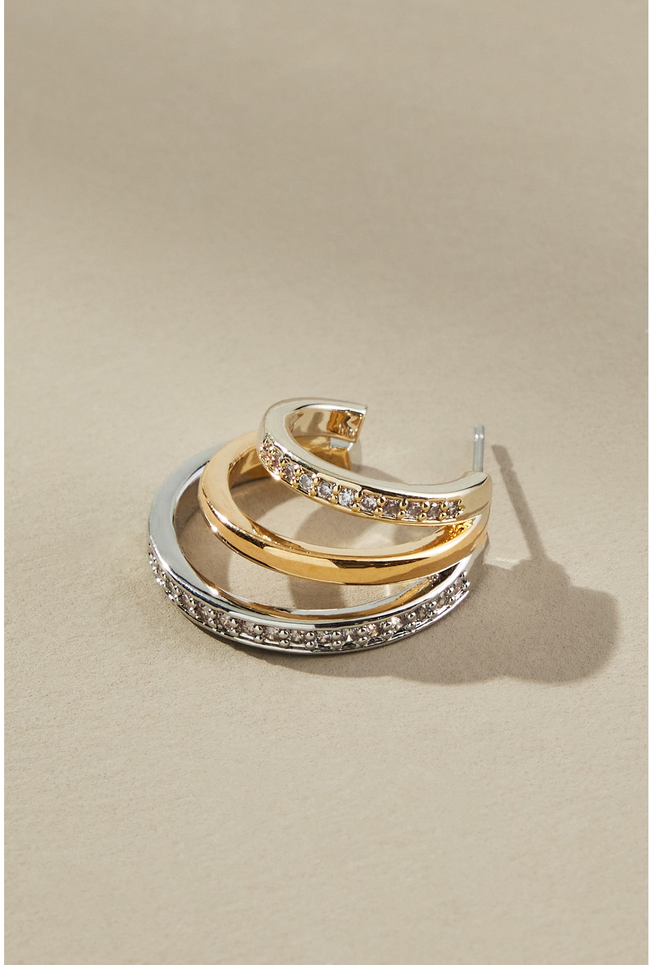 Mixed Metal Crystal Huggie Hoop Earrings