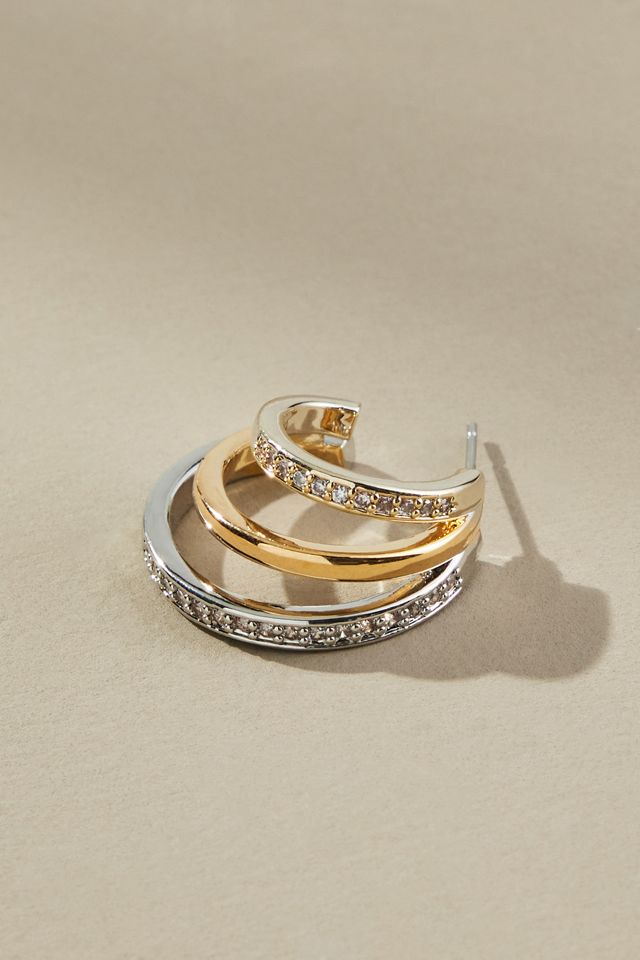 Mixed Metal Crystal Huggie Hoop Earrings #1