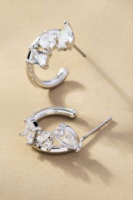 Jagged Crystal Huggie Hoop Earrings