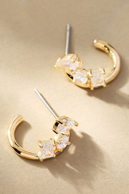 Jagged Crystal Huggie Hoop Earrings
