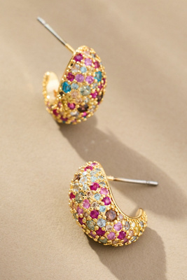 By Anthropologie Glitzy Huggie Hoop Earrings In Multi