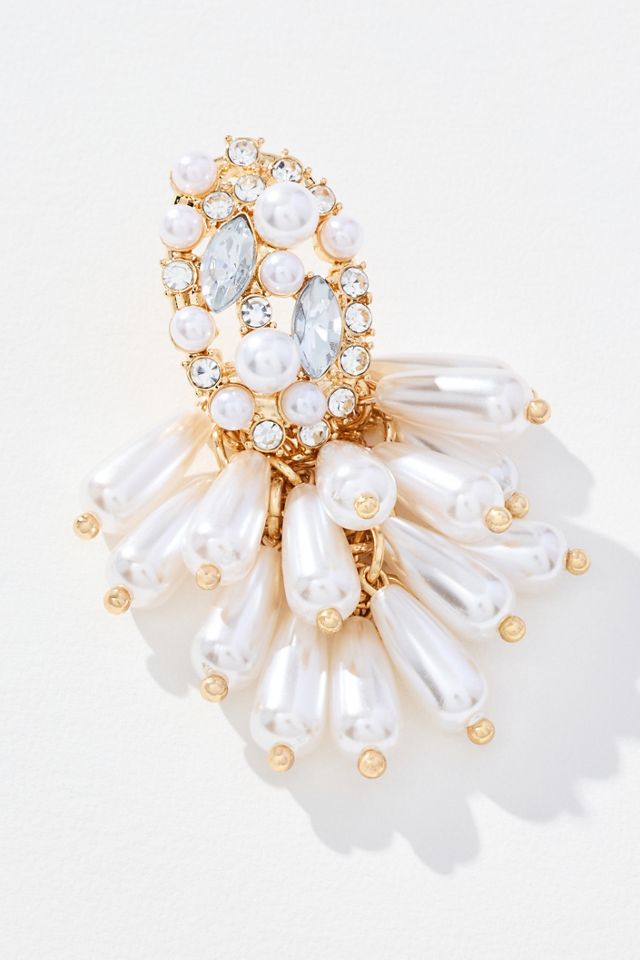Pearl Cluster Crystal Drop Earrings #1