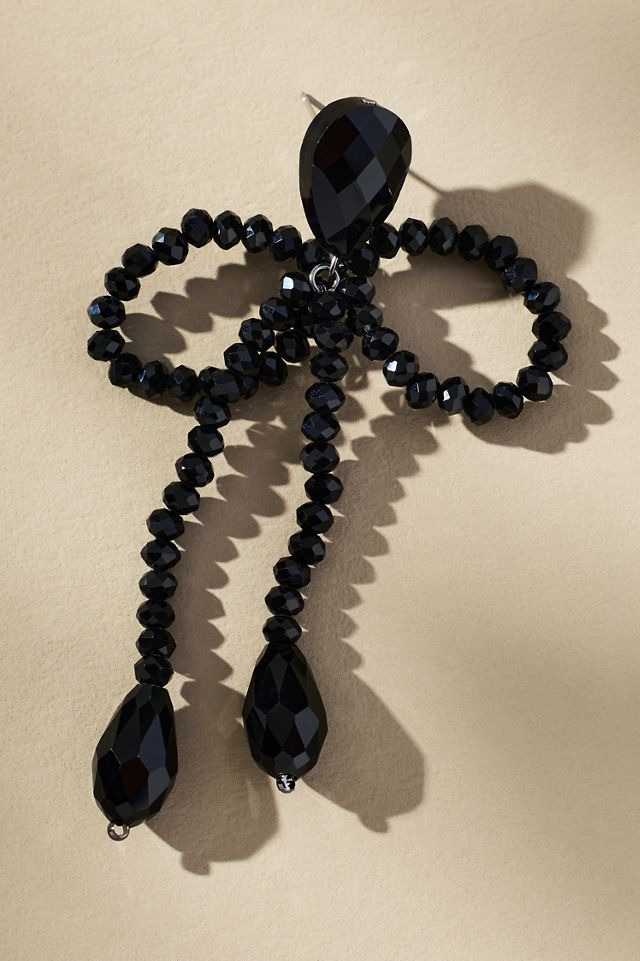 Beaded Crystal Bow Drop Earrings #1