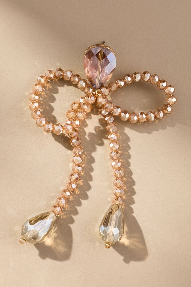 Beaded Crystal Bow Drop Earrings #1