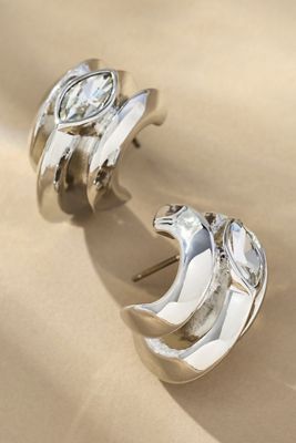 Center Crystal Ribbed Huggie Earrings