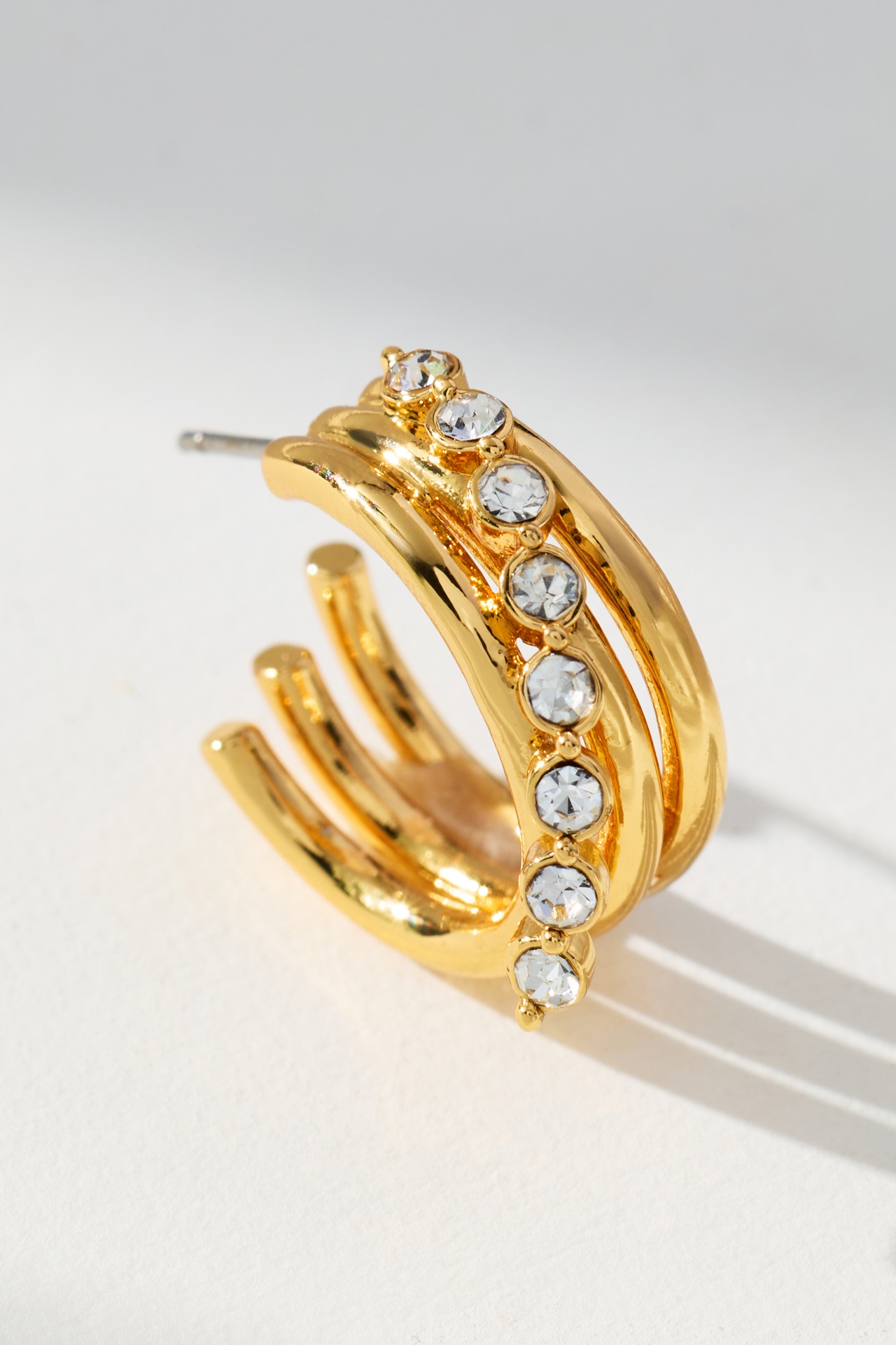 Angled Crystal Huggie Hoop Earrings