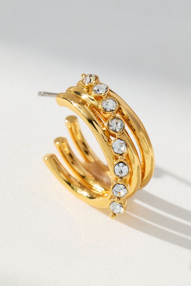 Angled Crystal Huggie Hoop Earrings #1