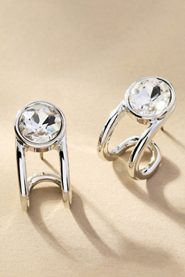 By Anthropologie Round Crystal Prong Huggie Hoop Earrings In Silver