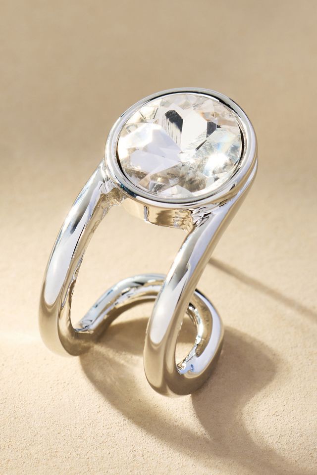 Round Crystal Prong Huggie Hoop Earrings #1