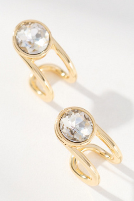 By Anthropologie Round Crystal Prong Huggie Hoop Earrings In Gold