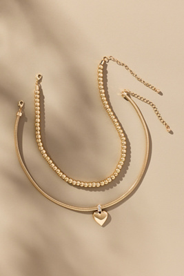 By Anthropologie Heart Charm Layered Necklaces, Set Of 2 In Gold