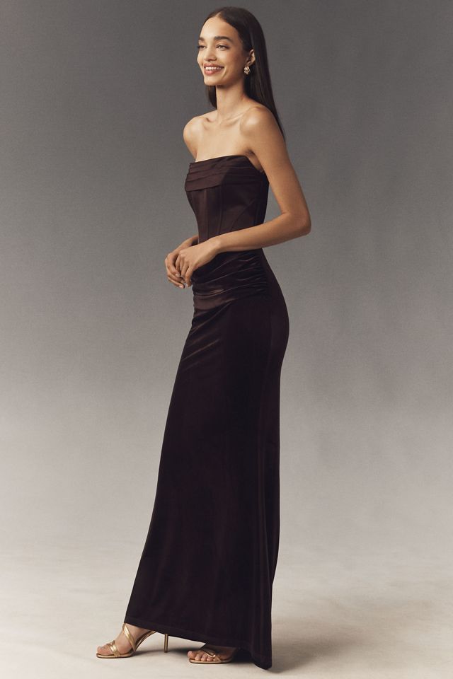 Mare Mare Nova Stretch Velvet Strapless Corset Maxi Dress #3