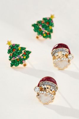 BaubleBar Spruced Up Santa Earrings, Set of 2