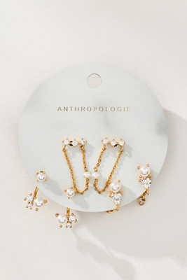By Anthropologie Drippy Pearl Earrings, Set Of 3 In Gold