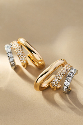 By Anthropologie Crystal Layered Huggie Hoop Earrings In Gold