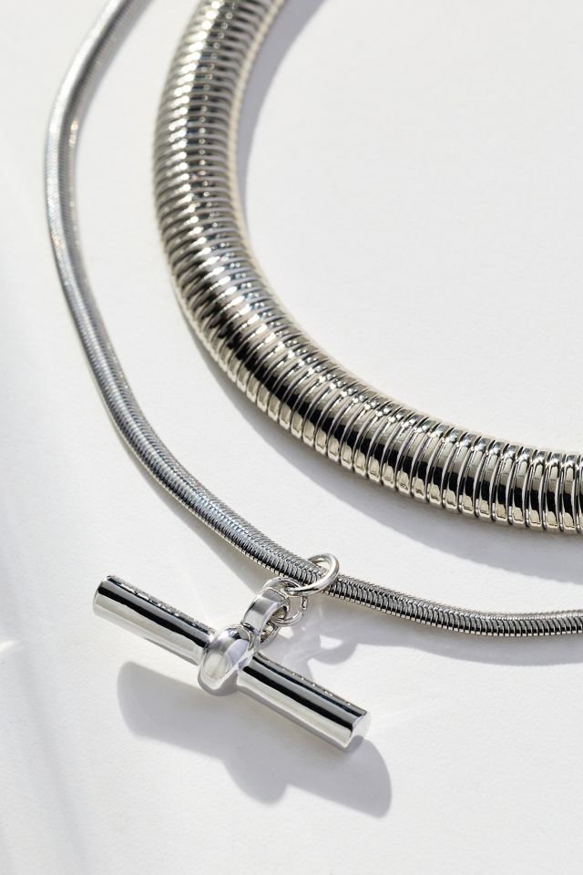 Layered Herringbone Bar Pendant Necklace #1