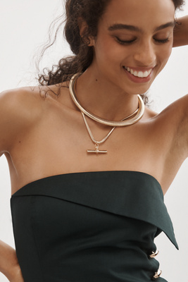 By Anthropologie Layered Herringbone Bar Pendant Necklace In Gold