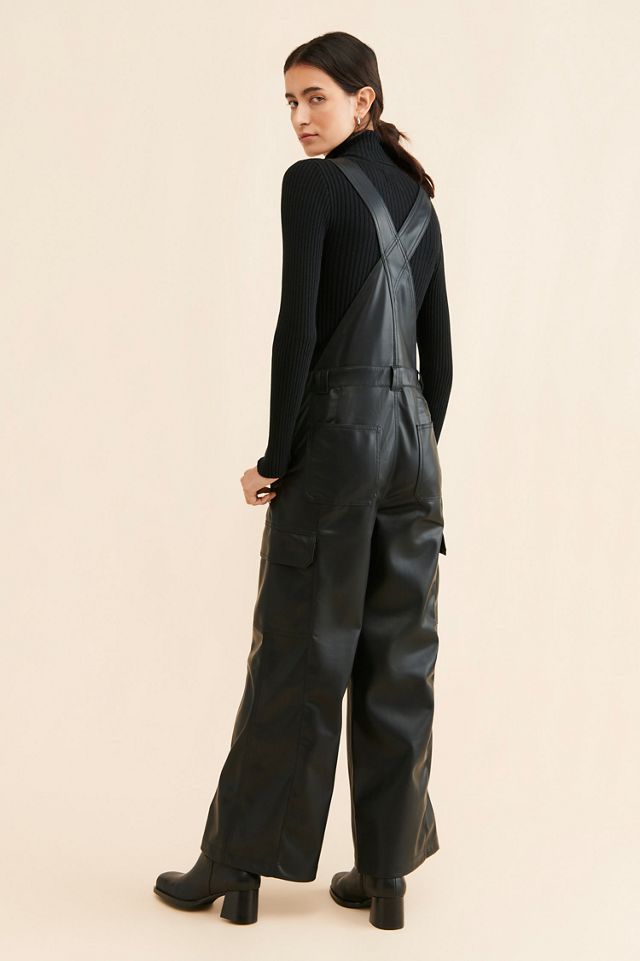 Hudson Utility Vegan Leather Wide-Leg Overalls #1
