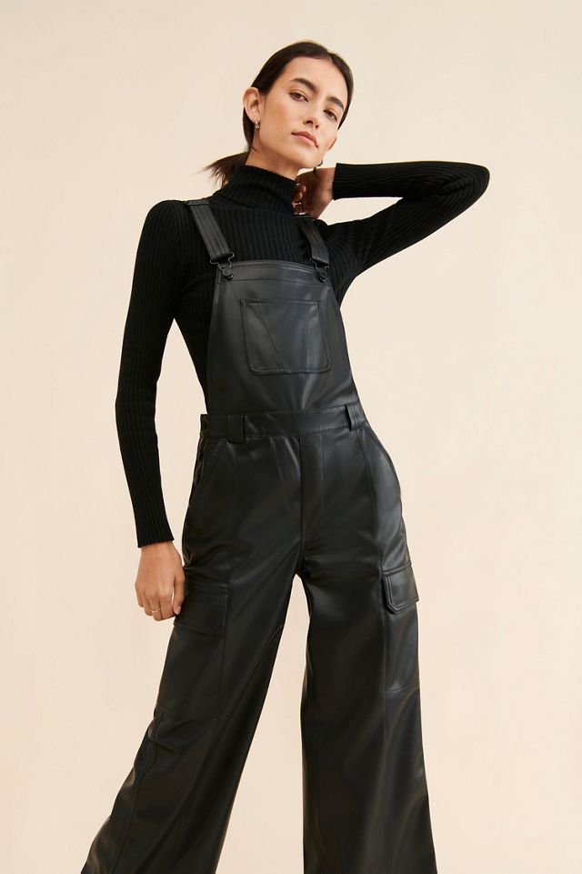 Hudson Utility Vegan Leather Wide-Leg Overalls #4