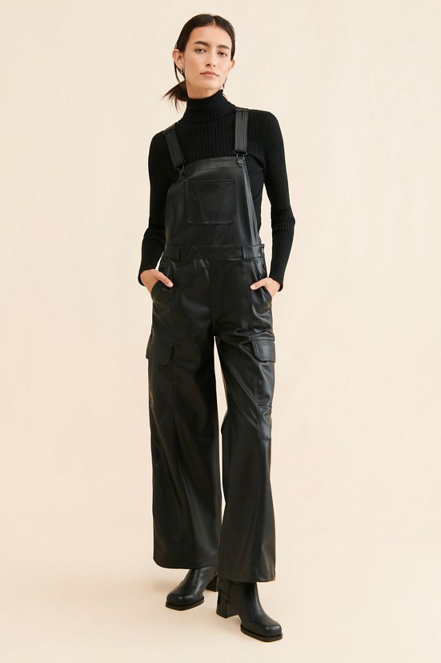 Hudson Utility Vegan Leather Wide-Leg Overalls #3