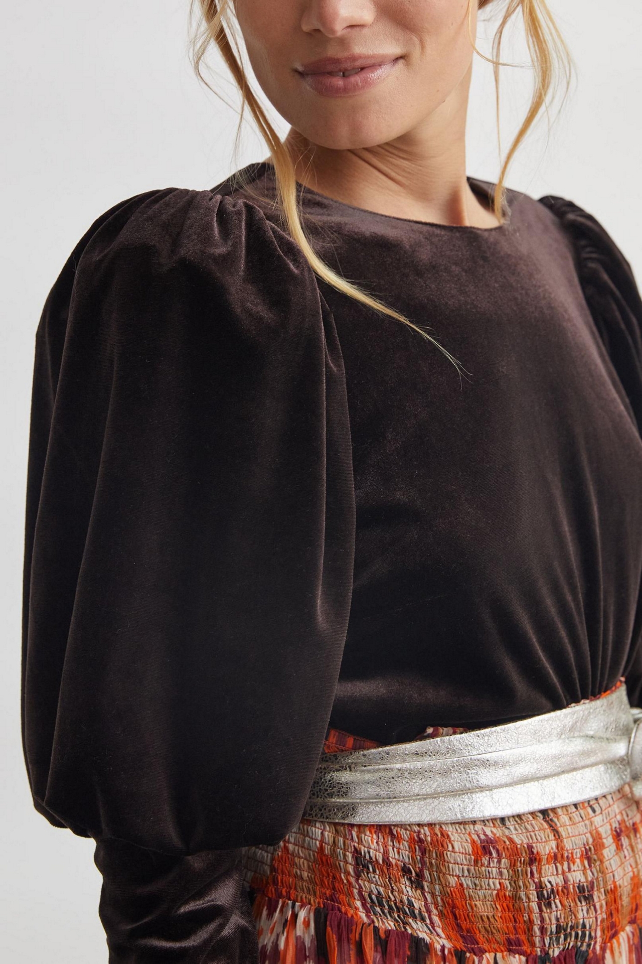 Sunday Brooklyn Puff-Sleeved Velvet Top