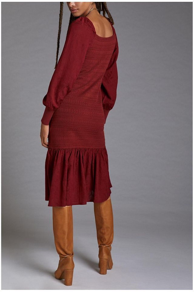 Smocked Puff-Sleeved Midi Dress #2