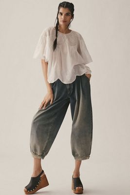 Pilcro Pleated High-Rise Balloon-Leg Jeans