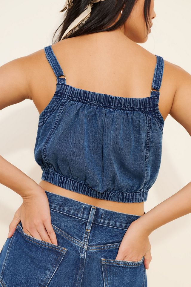 Pilcro Chambray Button-Front Bubble-Hem Top #3