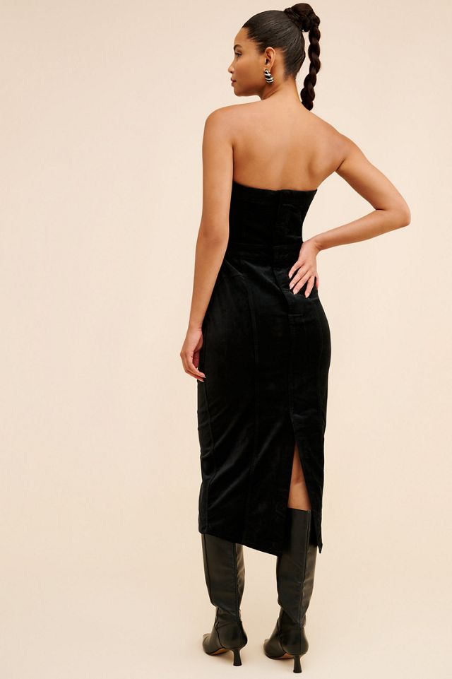 Good American Fit For Success Velvet Strapless Midi Dress #1
