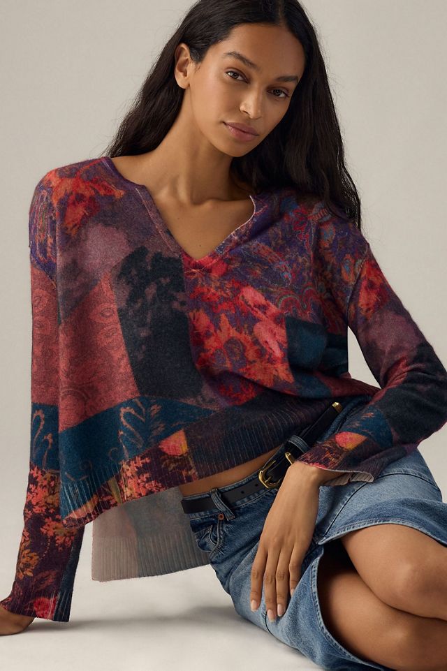 V-Neck Cashmere Hi-Low Sweater #3