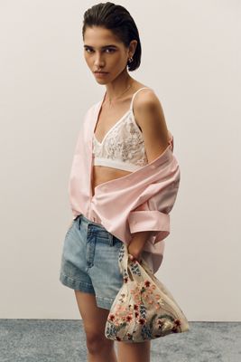 Mesh Floral Ruffle Tote Bag