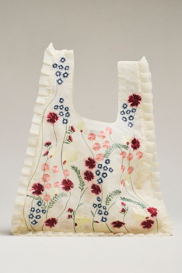 Mesh Floral Ruffle Tote Bag #2