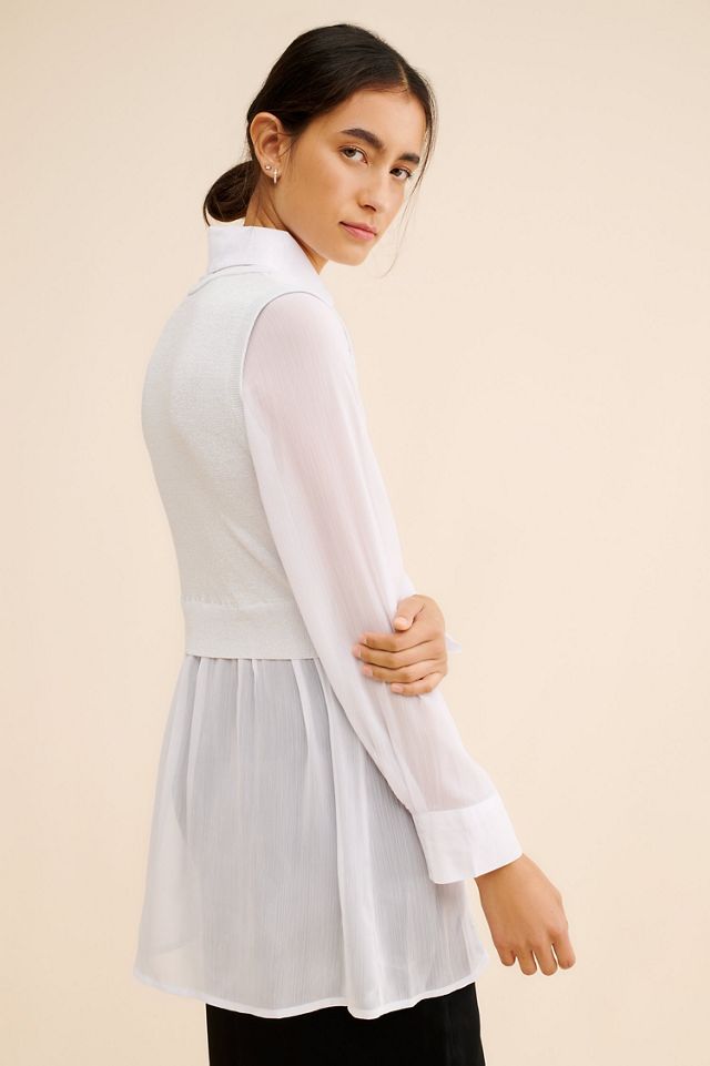 Dot and Lu Twofer Knit Vest Chiffon Top #1