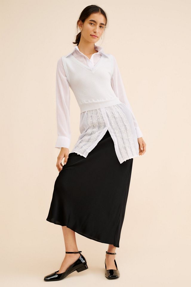 Dot and Lu Twofer Knit Vest Chiffon Top #4